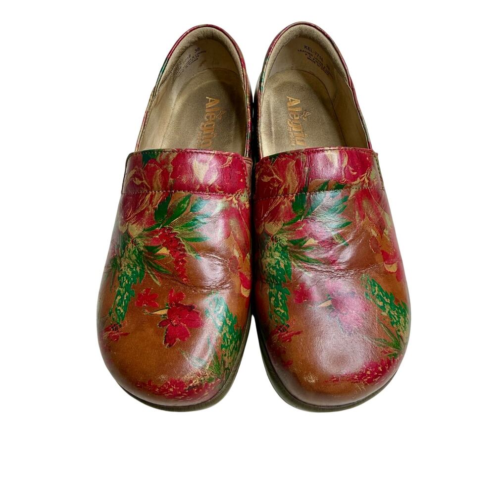 ALEGRIA Keli Women's 38 Southwestern Romance Red Floral Comfort Clogs Work Shoes